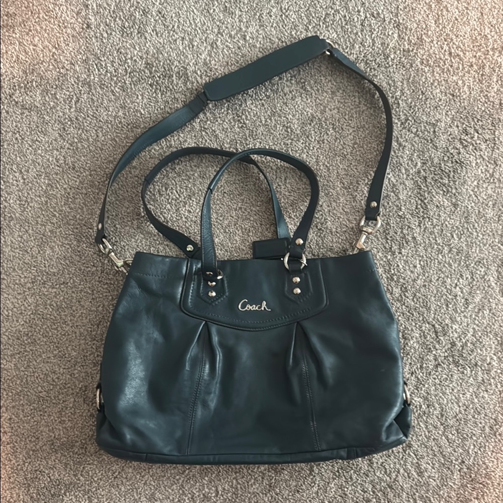 Coach Blue Leather Shoulder Bag with Adjustable Strap